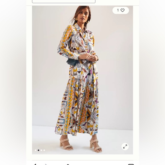 Anthropologie Flounced Abstract Multicolor Maxi Dress Medium - Picture 2 of 8